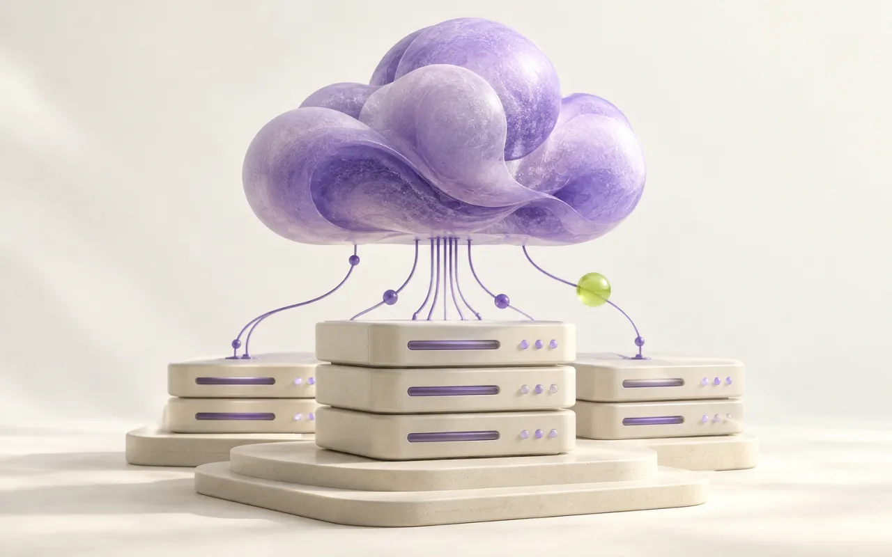 A cloud connected to server blocks, representing cloud infrastructure.