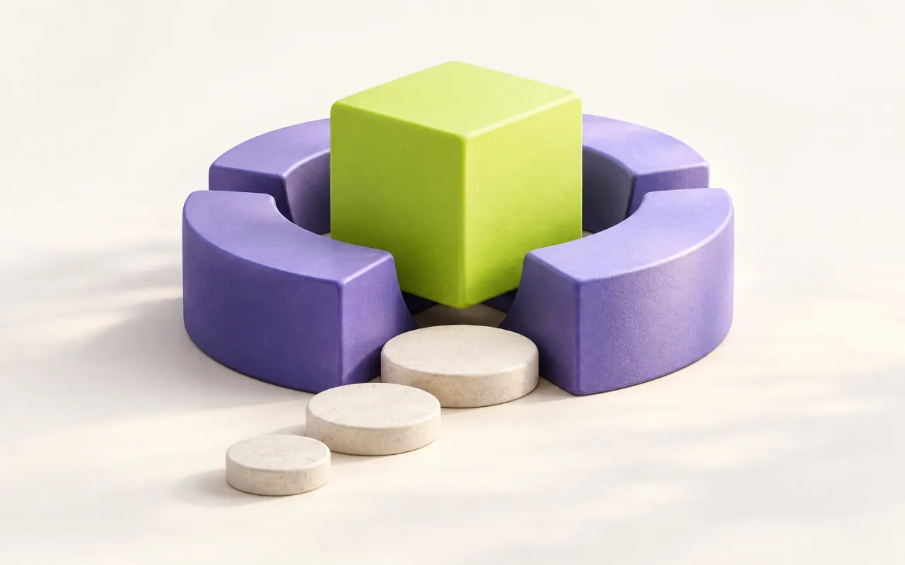 Protective segments around a central cube, representing ongoing website care.
