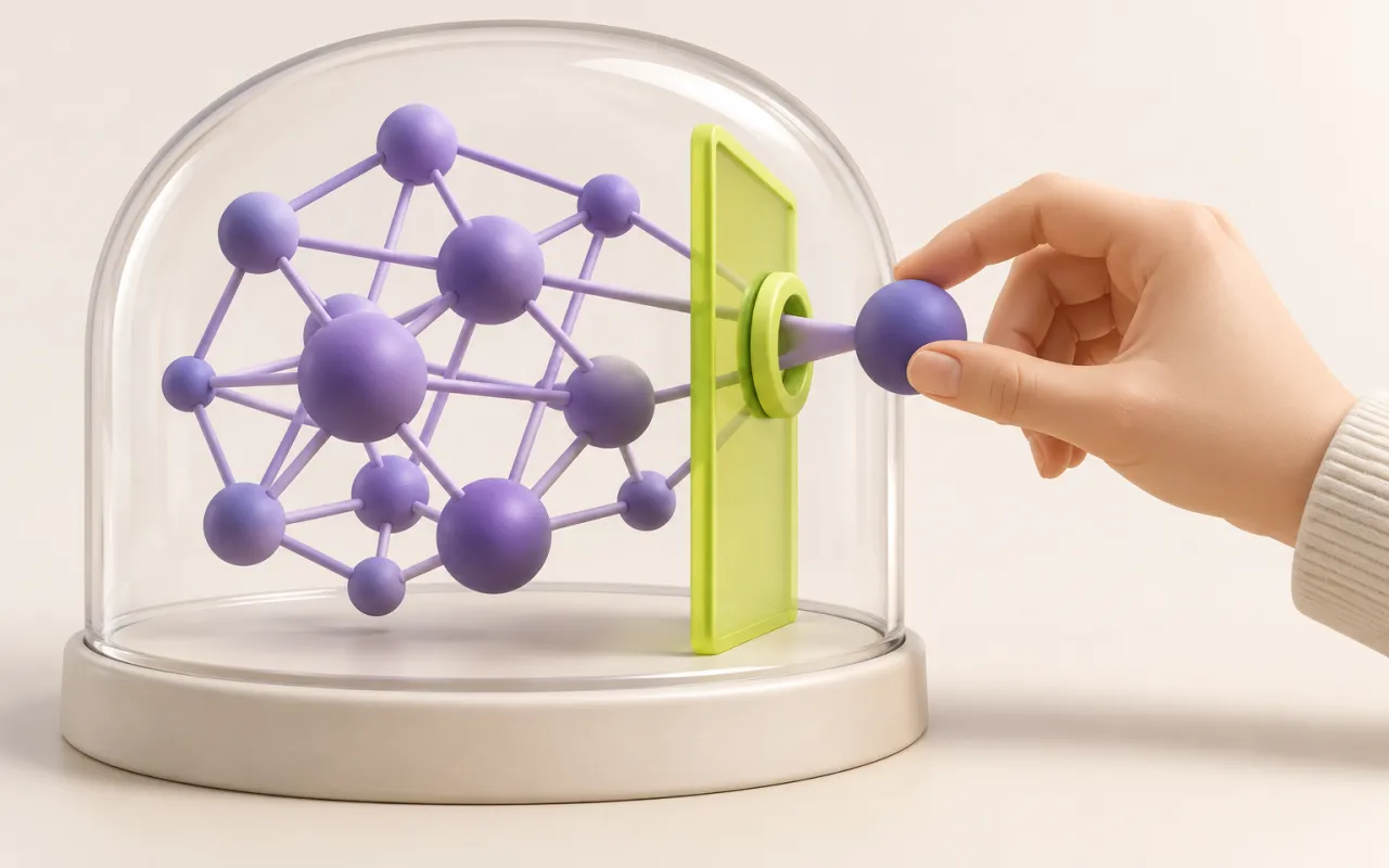 A person adjusts a small network inside a transparent boundary.