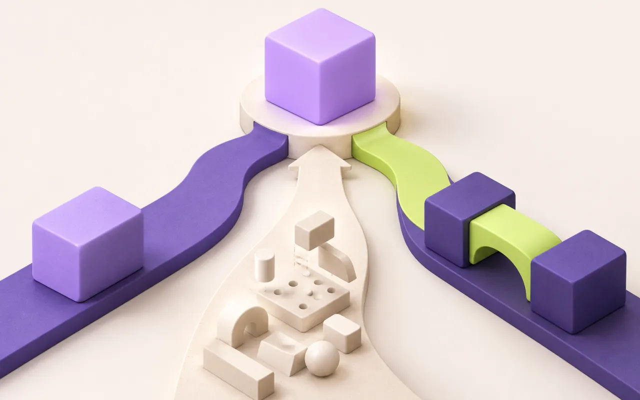 Three routes represent a ready-made product, custom assembly, and connected modules.