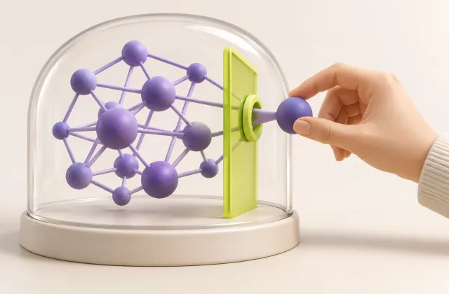 A person adjusts a small network inside a transparent boundary.