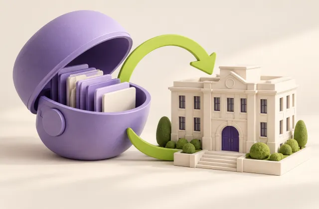 An open archive capsule connects to a restored miniature building.