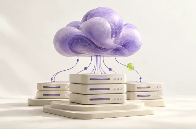 A lavender cloud connected to layered cream server blocks.
