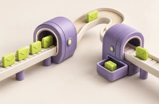 Message tokens pass between connected gateways with a tray for duplicates.
